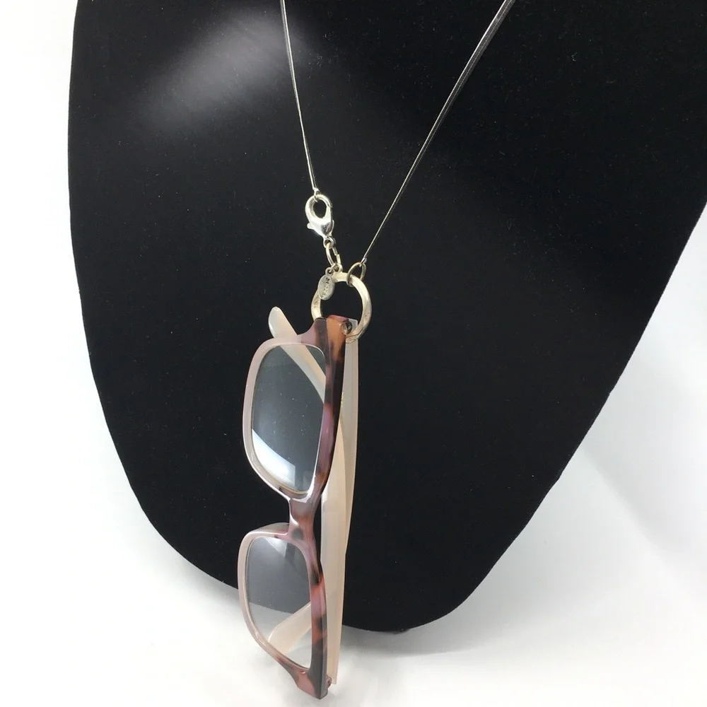 Chico's Signed Eyeglass Holder Long Necklace Silver Chain - Picture 4 of 13